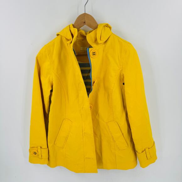 Boden Yellow Hooded Jacket Cotton Striped Lining Button Zip Front Size 2 - Picture 10 of 10